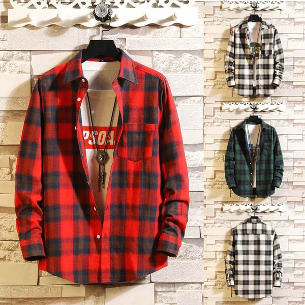 men flannel plaid shirt autumn fashion loose casual daily plaid long sleeve shirt wild blouse, White;black
men flannel plaid shirt autumn fashion loose casual daily plaid long sleeve shirt wild blouse, White;black