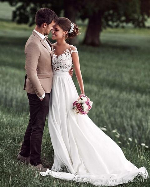 gorgeous beach wedding dresses sheer neck cap sleeves appliques lace chiffon floor length backless wedding gowns bridal dresses, White
gorgeous beach wedding dresses sheer neck cap sleeves appliques lace chiffon floor length backless wedding gowns bridal dresses, White