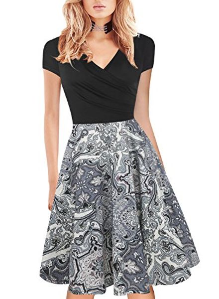helyo women's elegant casual cap sleeve wrap dress retro v-neck a line work swing dresses 163, Black;gray
helyo women's elegant casual cap sleeve wrap dress retro v-neck a line work swing dresses 163, Black;gray