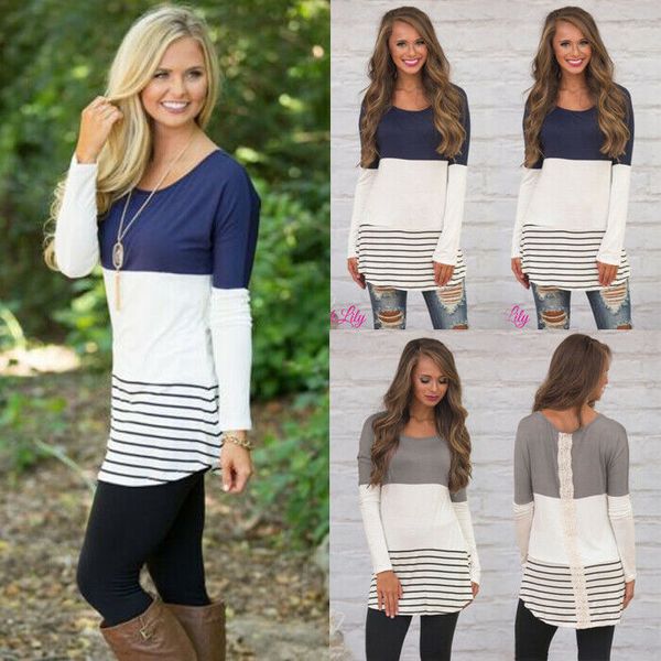 elegant women long sleeve t-shirt casual loose pullover sweater blouse tee, Black;blue