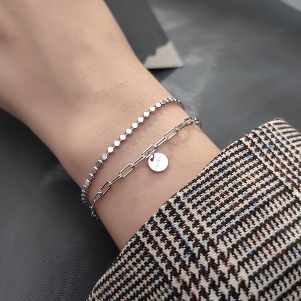 925 sterling silver double layer beaded round engraved letter lucky shape bracelet for women girls daughter elegant jewelry, Golden;silver
925 sterling silver double layer beaded round engraved letter lucky shape bracelet for women girls daughter elegant jewelry, Golden;silver
