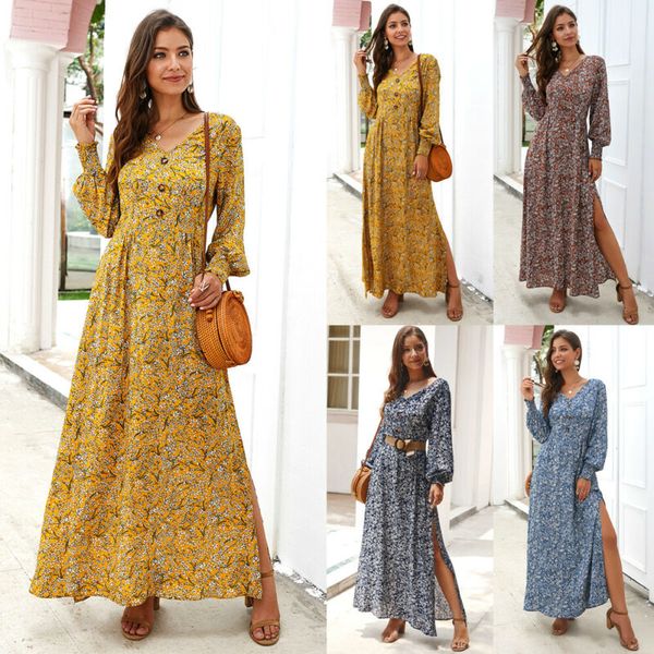 womens brand new ditsy floral printed boho long sleeve buttoned long maxi dress autumn side split holiday rust red dresses 2019, Black;gray
womens brand new ditsy floral printed boho long sleeve buttoned long maxi dress autumn side split holiday rust red dresses 2019, Black;gray