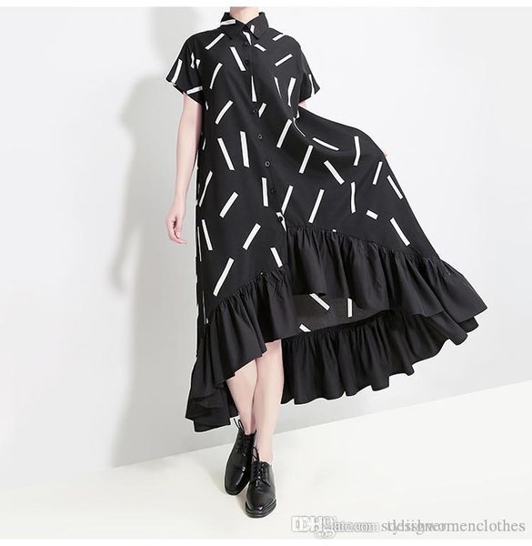 new 2019 women summer long black striped shirt dress plus size ruffles female runway evening party club dresses robe femme f294, Black;gray
new 2019 women summer long black striped shirt dress plus size ruffles female runway evening party club dresses robe femme f294, Black;gray