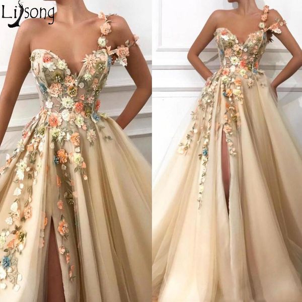 2019 gorgeous champagne one shoulder prom dresses ruched a line front slit tulle hand made flowers plus size party evening gowns, White;black
2019 gorgeous champagne one shoulder prom dresses ruched a line front slit tulle hand made flowers plus size party evening gowns, White;black