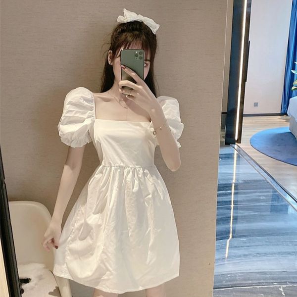 women dressises 2020 summer new small french retro square collar puff sleeve loose slimming doll dress women, White;black
women dressises 2020 summer new small french retro square collar puff sleeve loose slimming doll dress women, White;black