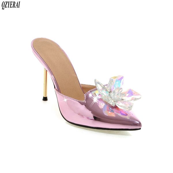 new spring summer patent leather women's slippers metal heels slippers diamond glitter party shoes size 34-43, Black
new spring summer patent leather women's slippers metal heels slippers diamond glitter party shoes size 34-43, Black