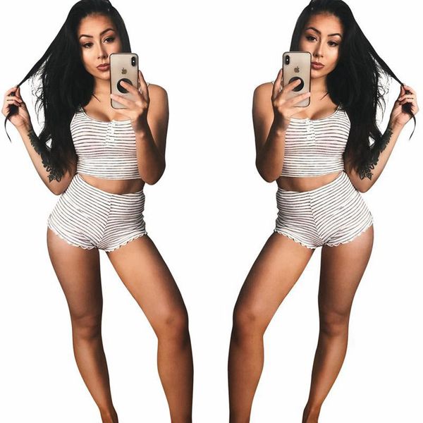 womens designer striped print tracksuits fashion natural color short camis short pants casual females active clothing, Gray
womens designer striped print tracksuits fashion natural color short camis short pants casual females active clothing, Gray