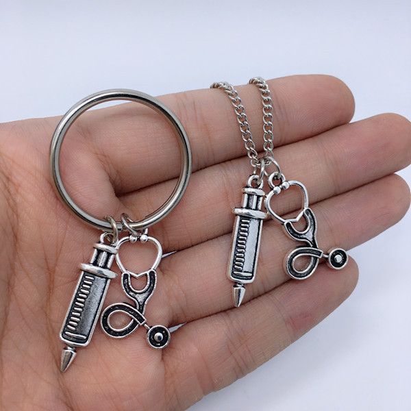 new ancient silver syringe stethoscope charm pendant necklace keychain set fashion creative designer couple jewelry doctor nurse gift
new ancient silver syringe stethoscope charm pendant necklace keychain set fashion creative designer couple jewelry doctor nurse gift