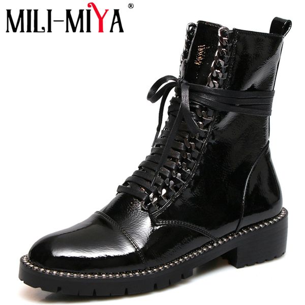 mili-miya patent leather women ankle boots round toe rivet footwear low heels motorcycle boots platform shoes woman winter, Black
mili-miya patent leather women ankle boots round toe rivet footwear low heels motorcycle boots platform shoes woman winter, Black