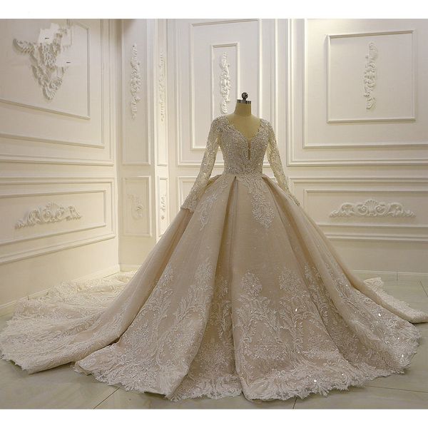 real pictures crystal beaded long sleeevs ball gown wedding dresses luxury lace appliqued lace-up back plus size dubai bridal gown, White
real pictures crystal beaded long sleeevs ball gown wedding dresses luxury lace appliqued lace-up back plus size dubai bridal gown, White