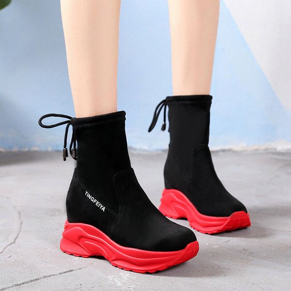 women short ankle boots thick bottom flock leather platform wedges boots fashion ladies height increasing shoes lg-100, Black
women short ankle boots thick bottom flock leather platform wedges boots fashion ladies height increasing shoes lg-100, Black