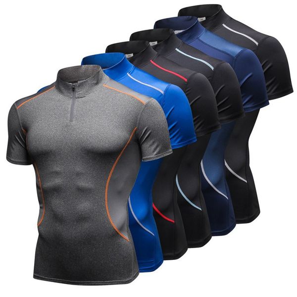 t-shirt sports quick-drying clothes men's stand collar fitness short sleeve training running stretch, Black;red
t-shirt sports quick-drying clothes men's stand collar fitness short sleeve training running stretch, Black;red