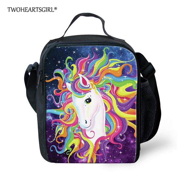 twoheartsgirl cute cartoon unicorn lunch bag for girls insulated kids storage picnic bag thermal lunchbox tote lunchbags, Blue;pink