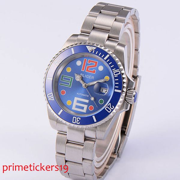 40mm bliger blue dial ceramic bezel sapphire glass date automatic movement mens watch, Slivery;brown
40mm bliger blue dial ceramic bezel sapphire glass date automatic movement mens watch, Slivery;brown
