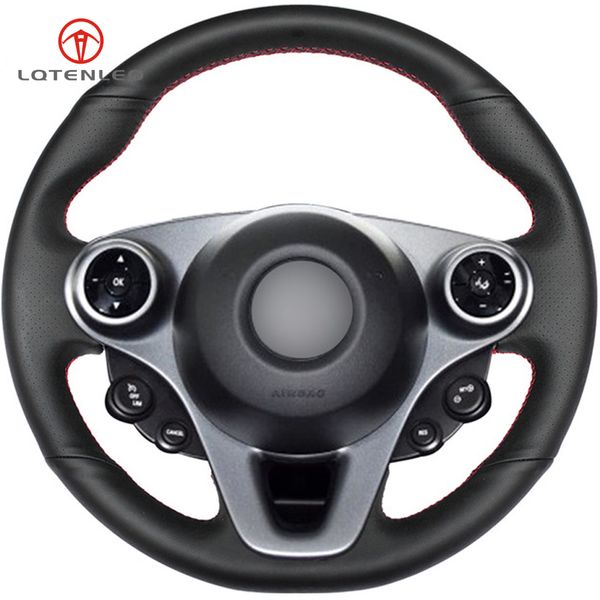 black artificial leather hand-stitched car steering wheel cover for smart new fortwo forfour 2015-2017 
black artificial leather hand-stitched car steering wheel cover for smart new fortwo forfour 2015-2017