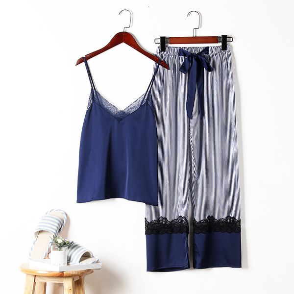 lady lace trim 2 piece nightwear summer v-neck and striped pants pajamas pyjama set rayon sleepwear casual home wear, Blue;gray
lady lace trim 2 piece nightwear summer v-neck and striped pants pajamas pyjama set rayon sleepwear casual home wear, Blue;gray