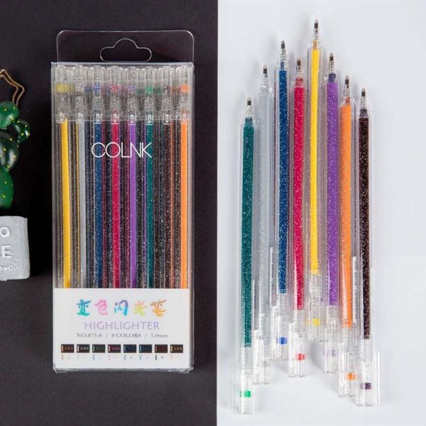 8 color highlighter marker pen set 1.0mm bling glitter metallic colors drawing scrapbooking stationary school supplies a6596, Black;red
8 color highlighter marker pen set 1.0mm bling glitter metallic colors drawing scrapbooking stationary school supplies a6596, Black;red