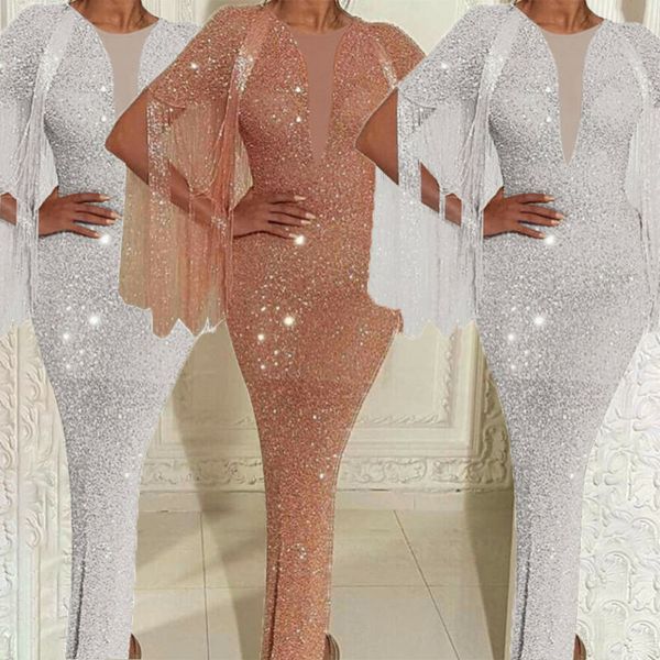 2019 new style dress women deep v neck glitter rhinestone dress long tassel vintage ladies high waist split shiny vestito, Black;gray
2019 new style dress women deep v neck glitter rhinestone dress long tassel vintage ladies high waist split shiny vestito, Black;gray