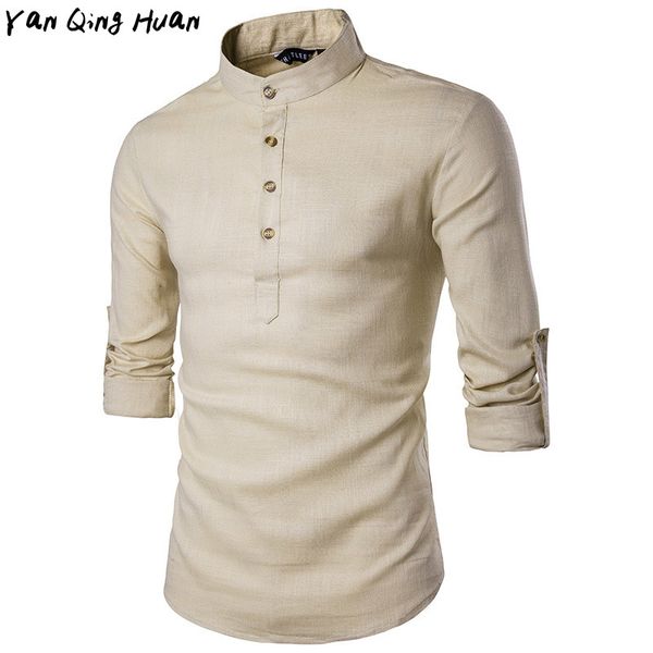 yan qing huan new casual fashion european code solid color long-sleeved stand collar linen men's shirt, White;black
yan qing huan new casual fashion european code solid color long-sleeved stand collar linen men's shirt, White;black