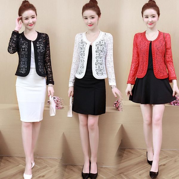 women long sleeve beading hollow lace jackets and coats 2019 casaco feminino jacket, Black;brown
women long sleeve beading hollow lace jackets and coats 2019 casaco feminino jacket, Black;brown