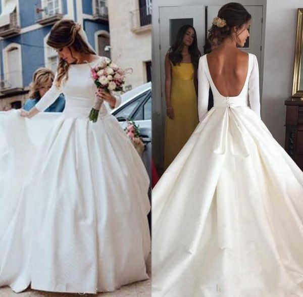 simple open back long sleeve wedding dresses ball gown bridal gown bohemia a line vestido de novia cheap, White
simple open back long sleeve wedding dresses ball gown bridal gown bohemia a line vestido de novia cheap, White