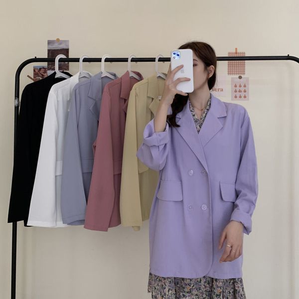 spring summer 2020 new korean style wild solid color suit long section lapel long-sleeved cardigan thin blazer women jacket k349, White;black
spring summer 2020 new korean style wild solid color suit long section lapel long-sleeved cardigan thin blazer women jacket k349, White;black
