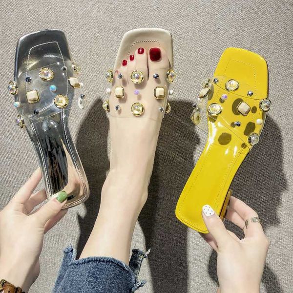 female shoes ladies' slippers string bead transparent heel med square heel luxury slides women heels rivet summer woman, Black
female shoes ladies' slippers string bead transparent heel med square heel luxury slides women heels rivet summer woman, Black