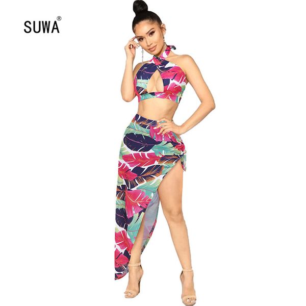 two piece dress colorful leaf print set casual women halter collar sleeveless short and split side skirts bohemain suit, White
two piece dress colorful leaf print set casual women halter collar sleeveless short and split side skirts bohemain suit, White