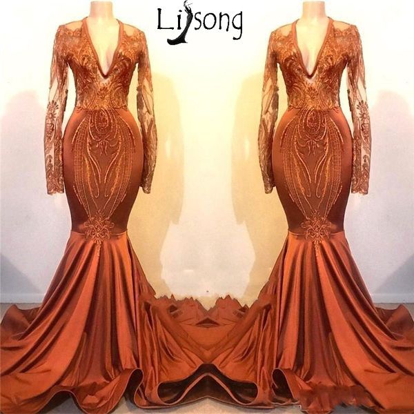 v neck sheer long sleeves prom dresses 2019 lace appliques mermaid evening gowns stretch satin formal party dress, White;black
v neck sheer long sleeves prom dresses 2019 lace appliques mermaid evening gowns stretch satin formal party dress, White;black