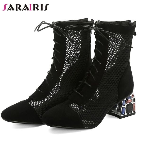 sarairis fashion female round toe lace up air mesh high heel boots solid style strange party boots women summer shoes woman, Black
sarairis fashion female round toe lace up air mesh high heel boots solid style strange party boots women summer shoes woman, Black