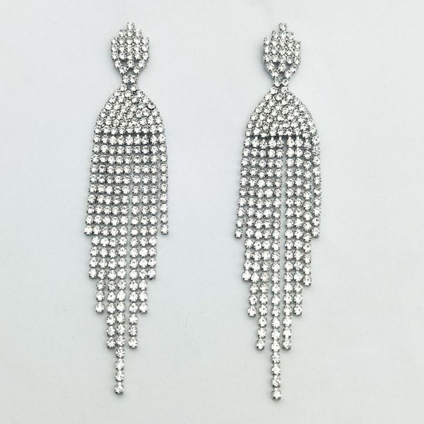 rhinestone statement drop earring for women gold color crystal fringe tassel dangle earring, Silver
rhinestone statement drop earring for women gold color crystal fringe tassel dangle earring, Silver
