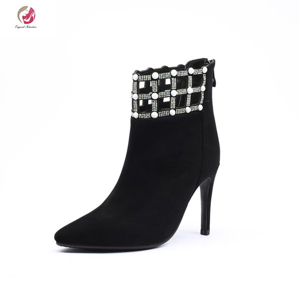 original intention new stylish ankle boots woman flowers pointed toe nice stiletto high heels elegant short boots, Black
original intention new stylish ankle boots woman flowers pointed toe nice stiletto high heels elegant short boots, Black