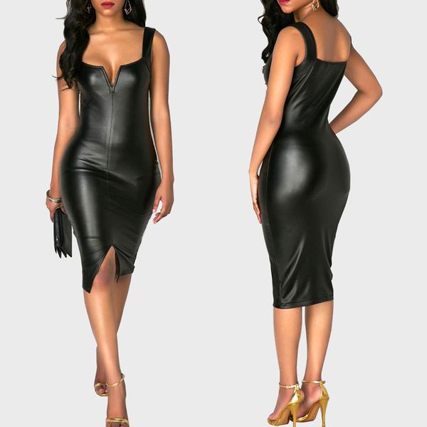 2019 women fashion plus size v-neck sleeveless fork party prom leather dress fashion gift crystal 2019 m15, Black;gray
2019 women fashion plus size v-neck sleeveless fork party prom leather dress fashion gift crystal 2019 m15, Black;gray