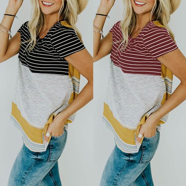 shiying color coat t-shirt block striped stitching t-shirt female round collar short sleeve contrast color straight 253375, White
shiying color coat t-shirt block striped stitching t-shirt female round collar short sleeve contrast color straight 253375, White