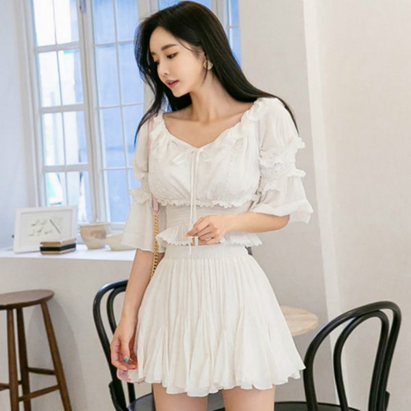 summer suits slash neck flare half sleeve crop blouse pleated mini loose skater skirt casual two piece cute dress, White
summer suits slash neck flare half sleeve crop blouse pleated mini loose skater skirt casual two piece cute dress, White