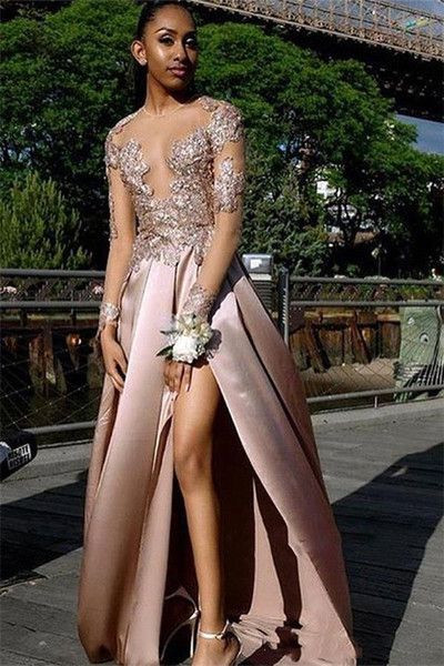 long sleeve backless evening dress illusion appliques african black girls prom dresses with slits spring holiday party gown
long sleeve backless evening dress illusion appliques african black girls prom dresses with slits spring holiday party gown