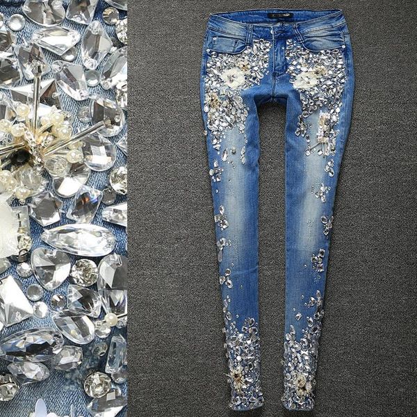 brand women luxury rhinestones diamond leggings denim jeans women pants skinny stretch plus size pencil slim vintage trouser, Blue 
brand women luxury rhinestones diamond leggings denim jeans women pants skinny stretch plus size pencil slim vintage trouser, Blue
