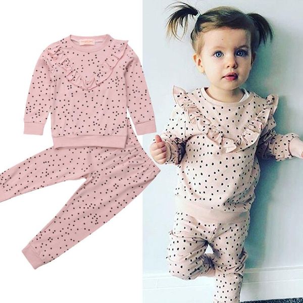1-6y toddler baby girls lovely autumn winter 2pcs sets long ruffles sleeve dot print pullover pink sweatshirt +pants, White
1-6y toddler baby girls lovely autumn winter 2pcs sets long ruffles sleeve dot print pullover pink sweatshirt +pants, White