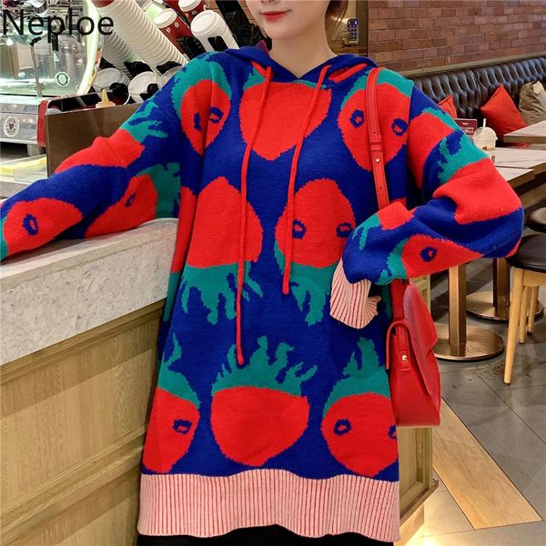 neploe women sweater strawberry cartoon jacquard knitwear drawstring hooded medium-long jumper 2019 autumn winter pullover 55867, White;black
neploe women sweater strawberry cartoon jacquard knitwear drawstring hooded medium-long jumper 2019 autumn winter pullover 55867, White;black