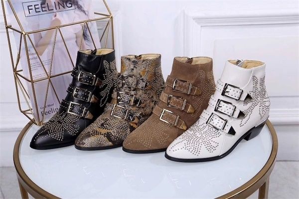 new susanna leather studded booties fashoin boots real nappa leahter women ankle boots rivets gold martin boots cowboy boot size 42, Black