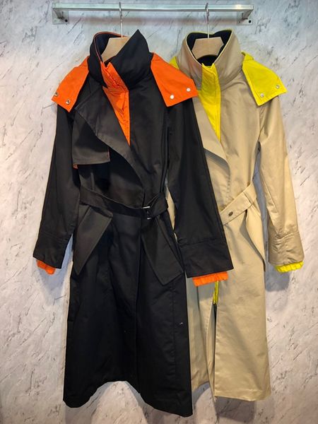 2019 early autumn new female small stand collar hooded buckle off waist color long sleeve windbreaker jacket 812, Tan;black
2019 early autumn new female small stand collar hooded buckle off waist color long sleeve windbreaker jacket 812, Tan;black