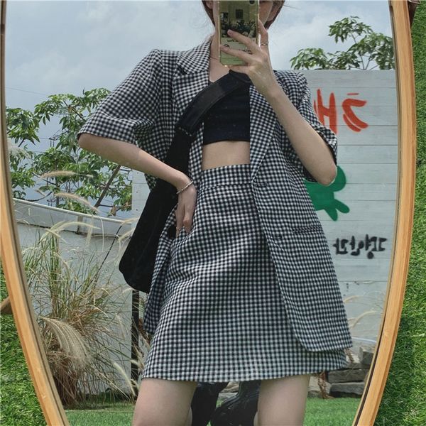 two piece dress vintage black plaid 2 skirt suit 2021 half sleeve long blazer female+short a line korean summer womens, White
two piece dress vintage black plaid 2 skirt suit 2021 half sleeve long blazer female+short a line korean summer womens, White