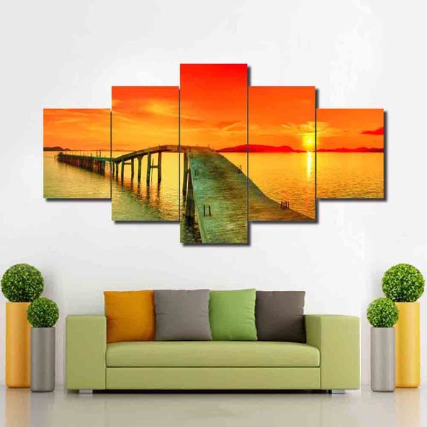 

pictures modular poster modern prints wooden bridge sunset scenery canvas paintings wall art framed decor living room or bedroom( no frame)