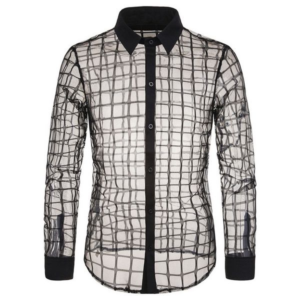 2019 new men fashion autumn shirt transparent lapel plaid shirt casual men's long sleeve slim fit stage size s-2xl, White;black
2019 new men fashion autumn shirt transparent lapel plaid shirt casual men's long sleeve slim fit stage size s-2xl, White;black