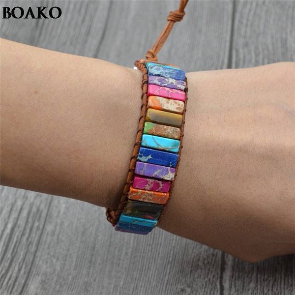 chakra bracelet jewelry handmade multi color natural stone tube beads leather wrap bracelet couples bracelets a40, Black
chakra bracelet jewelry handmade multi color natural stone tube beads leather wrap bracelet couples bracelets a40, Black