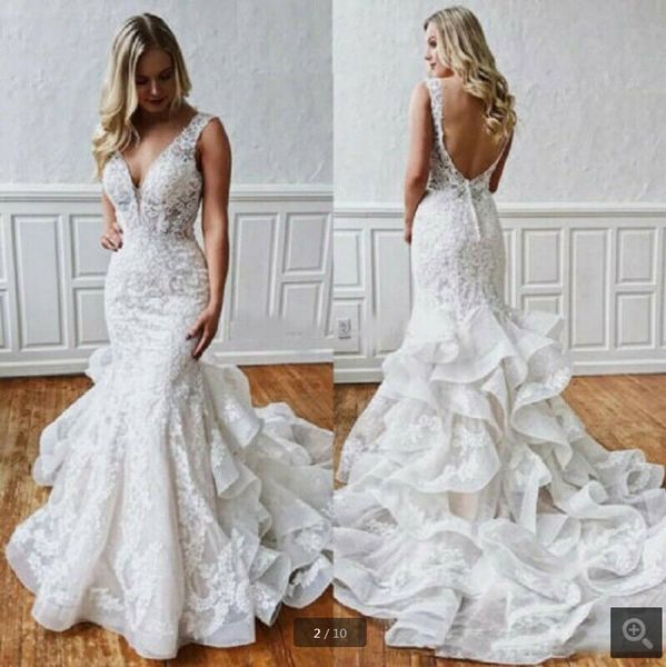 2020 robe de mariage mermaid wedding dress ruffled lace appliques v neck beaded sleeveless wedding gowns bride dress sale, White
2020 robe de mariage mermaid wedding dress ruffled lace appliques v neck beaded sleeveless wedding gowns bride dress sale, White