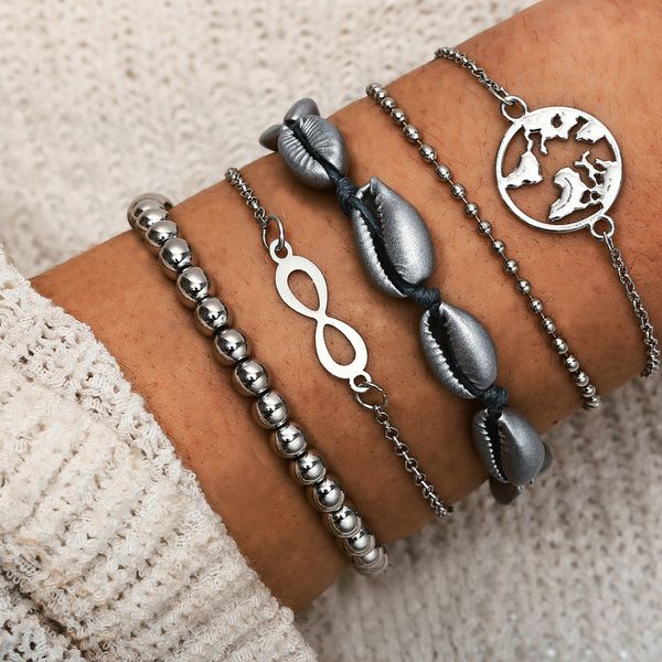 retro silver color round beads metal shell chain bracelets bohemian beach charm bracelets for women hand accessories, Black
retro silver color round beads metal shell chain bracelets bohemian beach charm bracelets for women hand accessories, Black