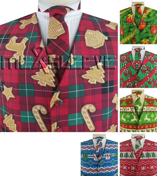 tailored print fabric popular halloween christmas waistcoat+necktie+hanky, White;black