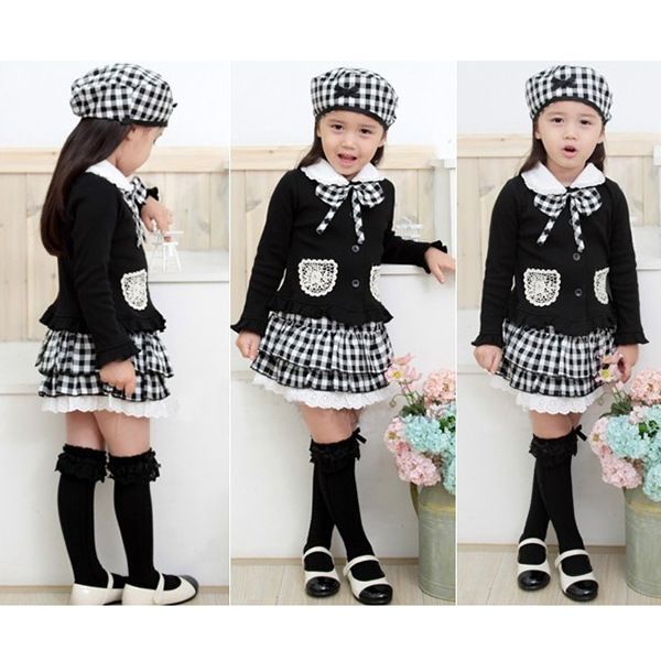 children three piece suit for girls 3pcs girls kids outfit bowknot coat plaid skirt hat dress set school clothes for girls ing, White
children three piece suit for girls 3pcs girls kids outfit bowknot coat plaid skirt hat dress set school clothes for girls ing, White