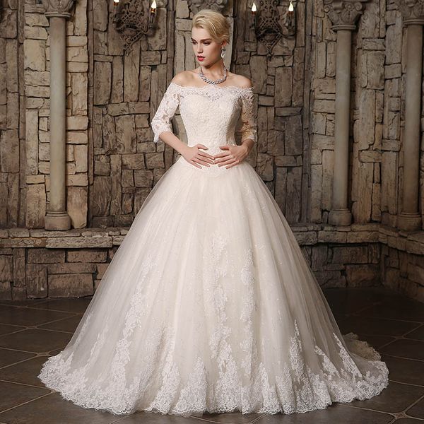 2019 modest a line wedding dresses sheer bateau nec lace appliques back lace up country style chic bridal gown custom made sale, White
2019 modest a line wedding dresses sheer bateau nec lace appliques back lace up country style chic bridal gown custom made sale, White